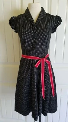 VTG Ruby Rox Sz 3 black Polka Dots A-Line Cap Sleeve Stretch Women Juniors Dress - Image 1 of 4