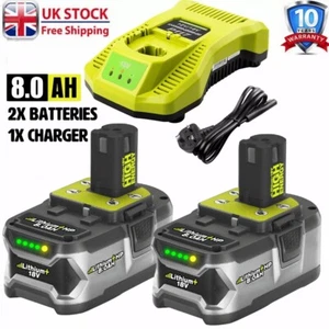 2x For RYOBI P108 P104 8.0Ah 18V High Capacity Battery 18 Volt Lithium w/Charger - Picture 1 of 14