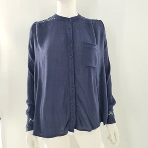 Free People The Best Button Down XS Crochet Back Blue Oversized Loose Top - Picture 1 of 10