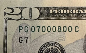 $20 NEAR SOLID Fancy Serial Number (PG 07000800 C) - Picture 1 of 9