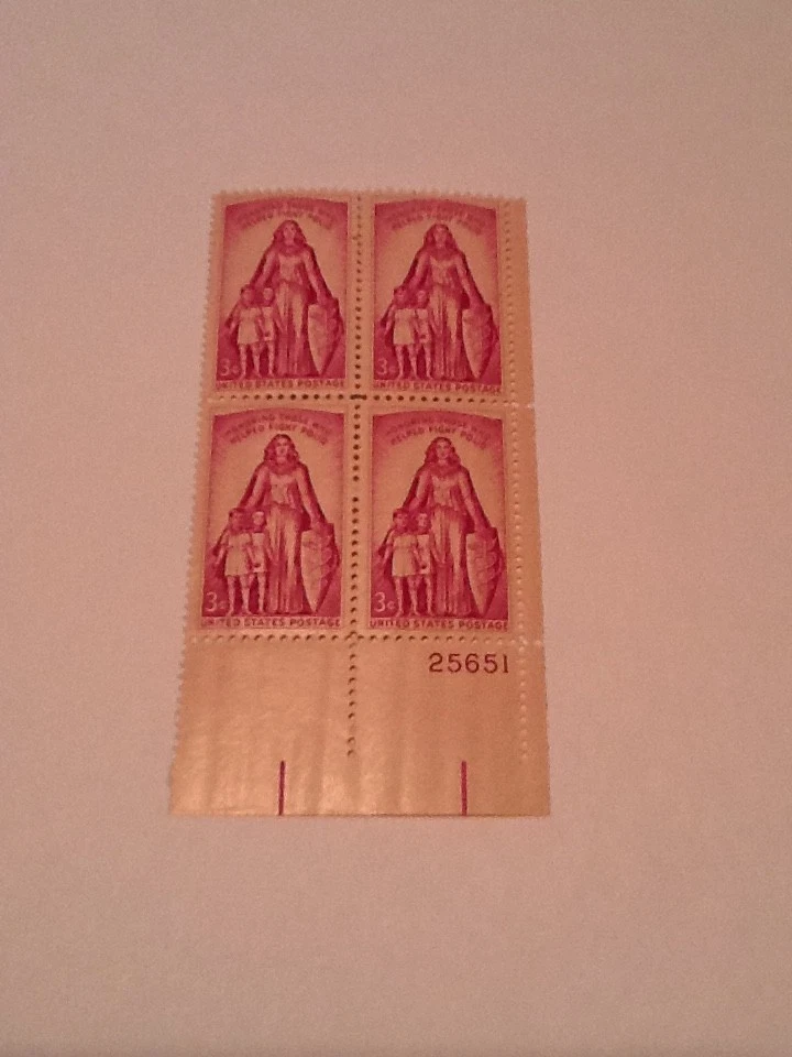 US USA Sc# 1087 MNH FVF PLATE # BLOCK Fight Polio Boy Girl Children Shield - Image 1 of 1