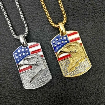 Gold / Silver USA Eagle Flag Pendant  Necklace - Image 1 of 4