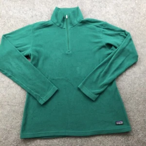 Patagonia Pullover Uomo Verde Medio Maglione Tinta Unita Pile 1/4 Zip Tasche - Foto 1 di 8