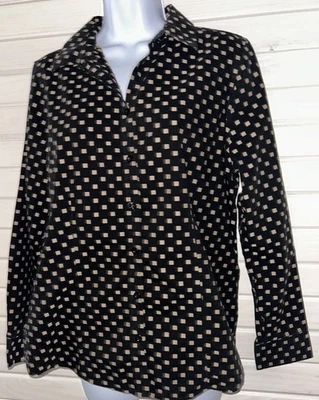 Chicos Talla 1 (MEDIANA) Sin Hierro Algodón Camisa Abotonada Túnica Negra Dorada Geo Usada en Excelente Condición Foto 1 de 4