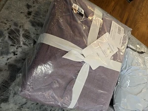 Pottery Barn Belgian Flax Linen Fringe Ruffle Duvet Cover Fig Full Queen New - Picture 1 of 15