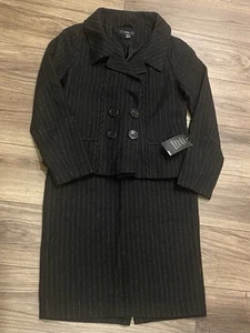 H & M NWT Black gold Pinstripe 2 Piece Set wool blend skirt sz 8 & jacket sz 10 - Picture 1 of 20