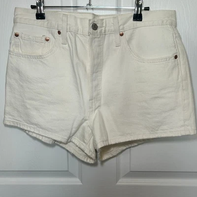 Pantalones Cortos Levi's Premium 501 Tiro Alto Blanco Denim Botón Mosca Mujer Talla 31 Foto 1 de 4