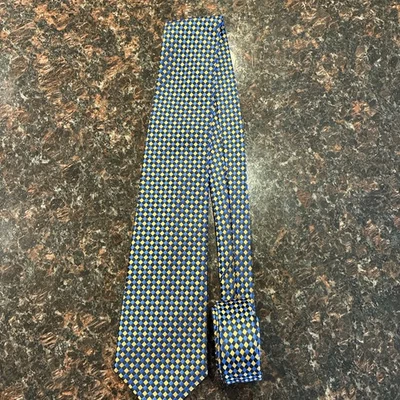 BURMA BIBAS мужчин SevenFold 100% шелк шеи галстук дизайнерский клетчатый желтый/синий - Изображение 1 из 4