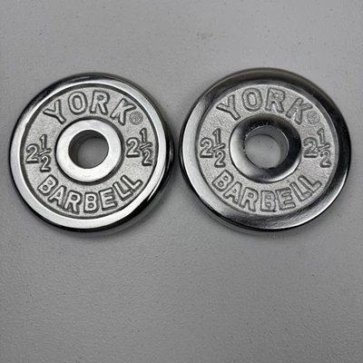 York 2 1/2 Chrome Vintage Weight Plates 1" Hole Total 5lbs 2 Plates 2.5 Lbs. Ea. - Image 1 of 3