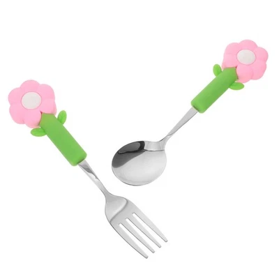  2 pezzi di utensili per bambini in acciaio inossidabile: cucchiaio e forchetta - Immagine 1 di 4