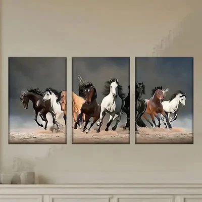 3pcs a Group of Horses Running in The SandA Metal Print Ready to Hang Art - Image 1 of 4