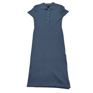 House of Harlow 1960 Sweater Ribbed Polo Midi Dress Blue-Charcoal Size Large - Picture 1 of 15