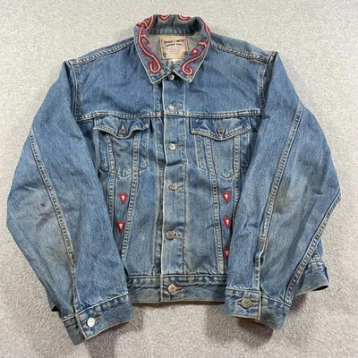 Jensen Smith Denim Jacket Large Blue Embroidery Cowboy Code Made in USA Rare - Image 1 of 4