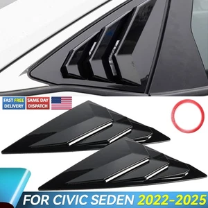 Cubierta de persiana de ventilación de persiana de ventana trasera negra brillante para Honda Civic Sedán 2022-25 - Imagen 1 de 10