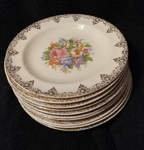 Vintage Century Salem ten 10 floral 6 1/4" 23 Karat gold filigree plates crazing - Picture 1 of 2