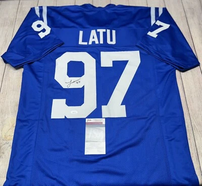 INDIANAPOLIS COLTS LAIATU LATU SIGNED BLUE CUSTOM JERSEY JSA COA!!!! - Image 1 of 3