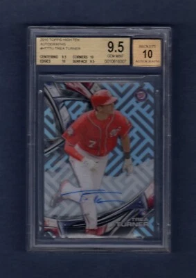 TREA TURNER 2016 TOPPS HIGH TEK AUTOGRAPH ROOKIE RC BGS 9.5 GEM ON CARD AUTO 10 - Image 1 of 2