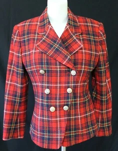Vintage Norton McNaughton Double Breasted Wool Blend Plaid Blazer Size 6 - Picture 1 of 8