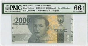 Indonesia Low Serial # 1 2000 Rupiah 2016 PMG: 66 EPQ GEM UNC. #PL1770 - Picture 1 of 2