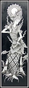 Dancer "Keliki Kawan Miniature Traditional Painting from Bali"(17"H x 5.5"W) - Picture 1 of 8