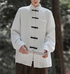 Hombres Chino Tang Traje Camisas Blusa Top Jacquard Rana Botón Manga Larga - Imagen 1 de 12