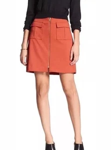 Banana Republic Burnt Orange Front Pockets Gold Zipper Retro Mini Skirt SZ 14 - Picture 1 of 7