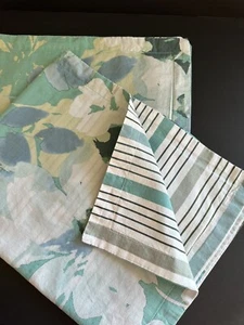 Crestview Watercolor Floral Pillow Sham Set 2 White Aqua Blue Cotton Reversible - Picture 1 of 24