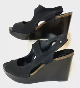 Simply Vera Wang Sandals Size 7 Black Platform Wedge Cork Peep Toe Mesh Fabric - Picture 1 of 9