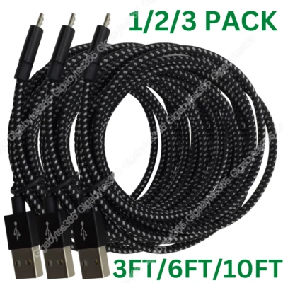 3/6/10FT Micro USB Fast Charger Cable For LG Samsung S7 S6 J5 Charging Data Cord - Image 1 of 4