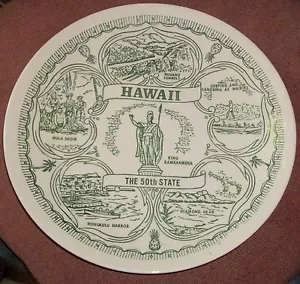 1966 HOMER LAUGHLIN HAWAII PIATTO STATO KING KAMEHAMEHA TESTA DI DIAMANTE WAIKIKI - Foto 1 di 5
