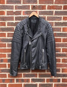 AllSaints Mens JASPER Leather Biker Jacket XL Black All Saints Bomber Classic - Picture 1 of 11