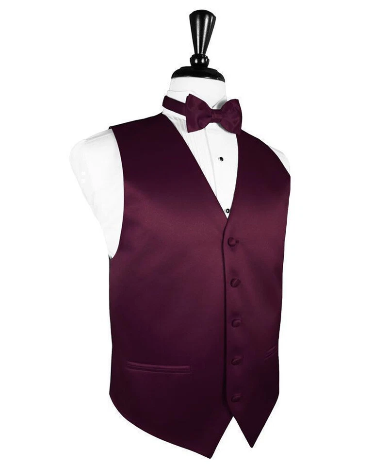 Luxury Satin Tuxedo Vest and Bow Tie in Shades of Red and Orange and Wine - Image 1 of 1