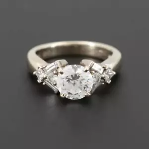 14K White Gold Diamond Ring with cz center - Picture 1 of 8