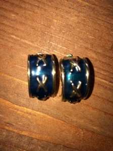 Vintage NLH Nat Landau Hyman Clip Earrings Gripoix Enamel Blue Gold - Picture 1 of 6