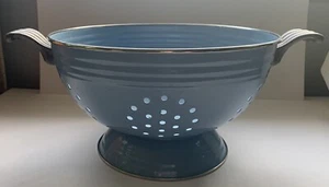 Vintage Fiesta Ware Colander Strainer Tole Blue Enamel 11" Homer Laughlin Claw H - Picture 1 of 8