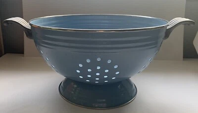 Vintage Fiesta Ware Colander Strainer Tole Blue Enamel 11" Homer Laughlin Claw H - Image 1 of 4