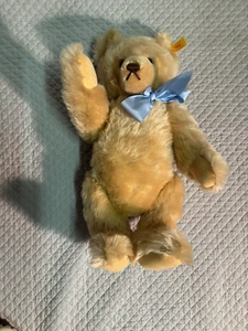 Steiff teddy bear mohair blue bow Jointed Numbered Button in ear Germany - Picture 1 of 8