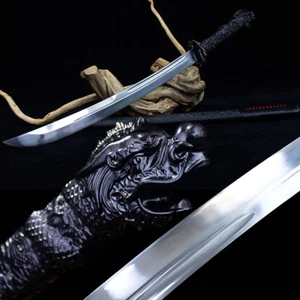 Espada china KungFu Dao sable cabeza de dragón de acero alto manganeso espada ancha 黑龙斩马刀 - Imagen 1 de 10