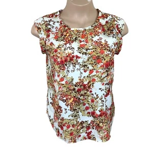 Large Floral Short Sleeve Blouse Joe Fresh Orange Red Brick Lightweight - Picture 1 of 7