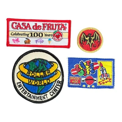 Lot 4 Vntg Sew On Iron On Patches New Baccardi Roller World Casa de Fruta Space - Image 1 of 4