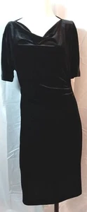 BCBGMaxazria Black Velvet Short Sleeve Cowl Neck Dress Women's Sz S Pleated Wais - Picture 1 of 12