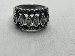 Vintage Sterling Silver Six Marquise Blue Topaz stone Ring Size 8, 925 - Picture 1 of 5