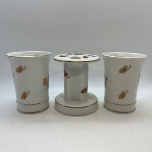 Vintage Toothbrush Holder & 2 Cups With 24K Gold Butterflies #4817 & #4821