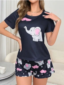 ELEPHANT Women's Ladies Pyjamas PJs Gift Novelty Slogan Size  8 10 12/14 16 navy - Picture 1 of 7