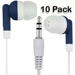Bulk Lot of 10 Dark Blue 3.5mm Headphones / Earbuds - Great for Kids / Schools - Picture 1 of 1