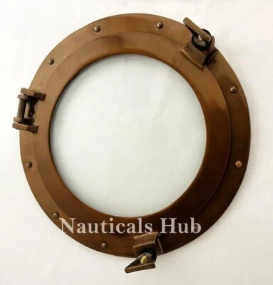 Copper Antique Porthole Transparent Glass Round Port Hole  Ship Windows Gift - Image 1 of 4