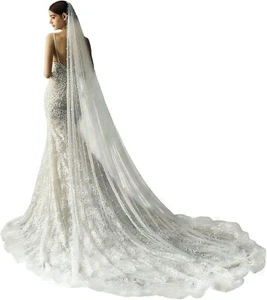 3M Cathedral Bridal Long  1 Tier Tulle Veil With Pearl Wedding Veil for Brides - Picture 1 of 5