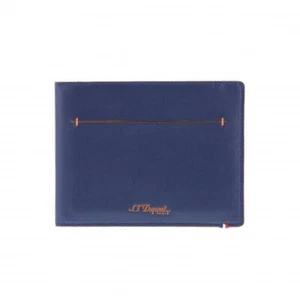 S.T. Dupont Leather Card Holder Wallet, Blue with Orange Accents 184400, NIB - Picture 1 of 6