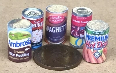 Casa delle Bambole Cibo Misto Lattine Selezione di 5 Lattine Miniatura Scala 1:12 MT1 tumdee