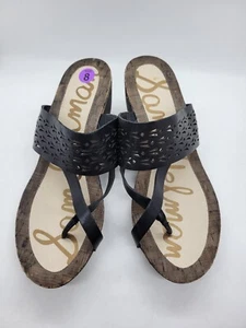 Sam Edelman Nylee Women’s Black Leather Wedges Sandals Size 8 - Picture 1 of 6